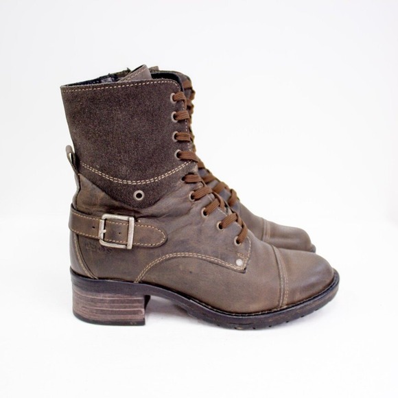 Taos Crave Boots Brown Suede Leather Cap Toe Moto Combat Booties Womens Size 6.5 - Picture 2 of 12